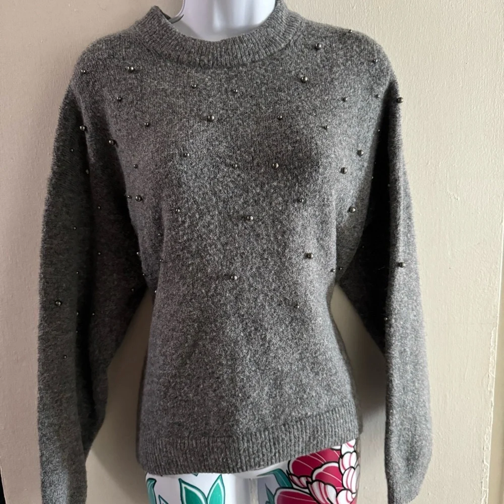 H&M Gray Beaded Crew Neck Sweater - Picture 2 of 5